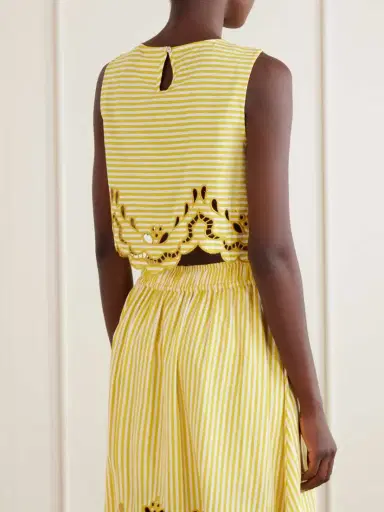Farm Rio Cropped Striped Broderie Anglaise-trimmed Linen-blend Tank | Thumbnail 3
