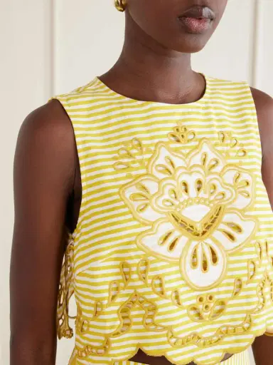 Farm Rio Cropped Striped Broderie Anglaise-trimmed Linen-blend Tank | Thumbnail 4