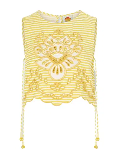 Farm Rio Cropped Striped Broderie Anglaise-trimmed Linen-blend Tank | Thumbnail 1