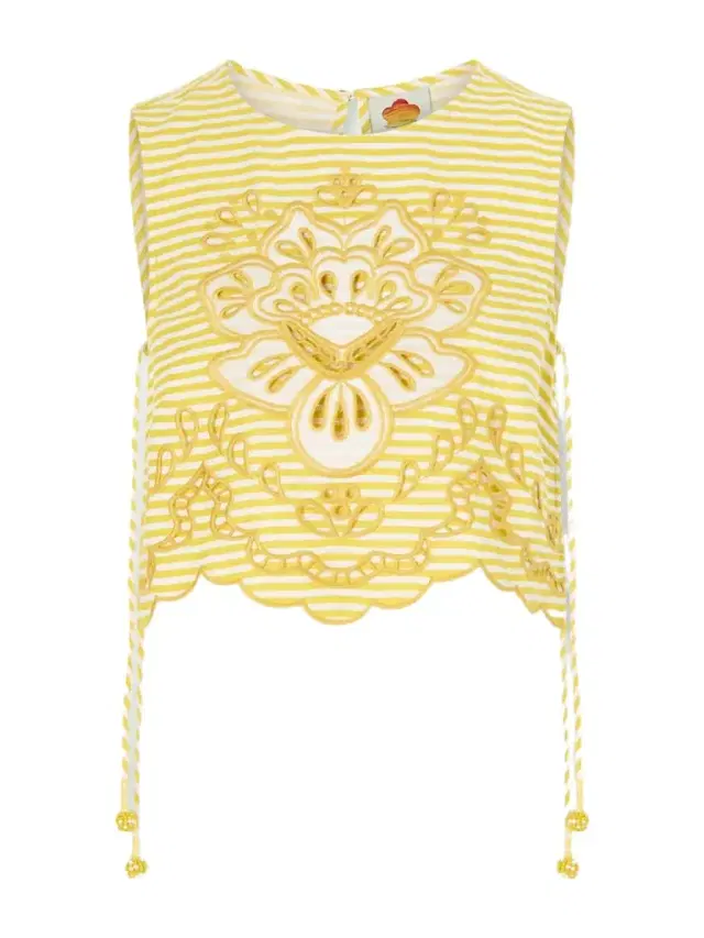 Cropped Striped Broderie Anglaise-trimmed Linen-blend Tank Cropped Striped Broderie Anglaise-trimmed Linen-blend Tank