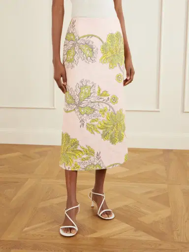La DoubleJ Floral-print Textured Cotton-blend Midi Skirt | Thumbnail 3