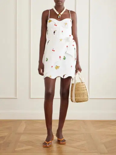 Farm Rio Cool Day Scalloped Embroidered Linen Mini Dress | Thumbnail 2 Farm Rio Cool Day Scalloped Embroidered Linen Mini Dress | Thumbnail 2