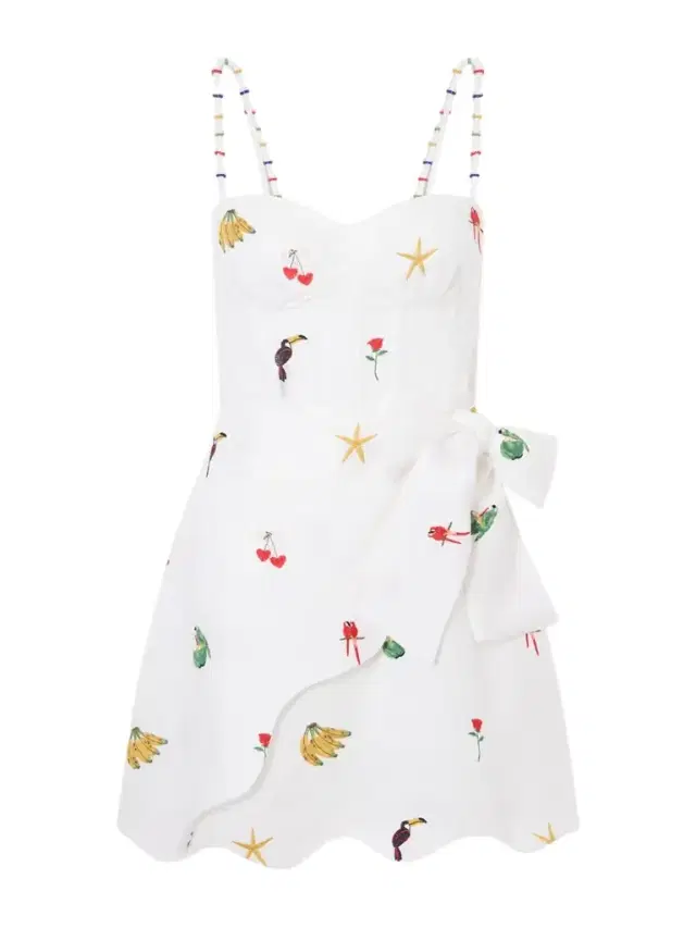 Farm Rio Cool Day Scalloped Embroidered Linen Mini Dress