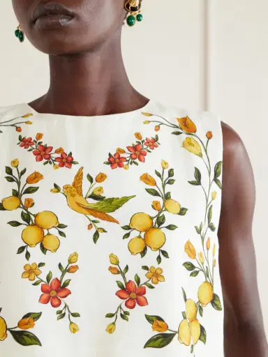 Farm Rio Lemon Bouquet Embroidered Linen-blend Blouse | Thumbnail 4