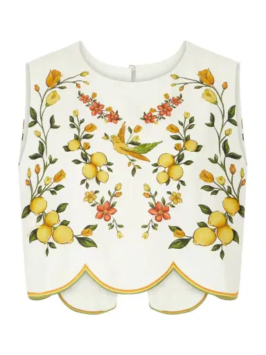 Farm Rio Lemon Bouquet Embroidered Linen-blend Blouse | Thumbnail 1