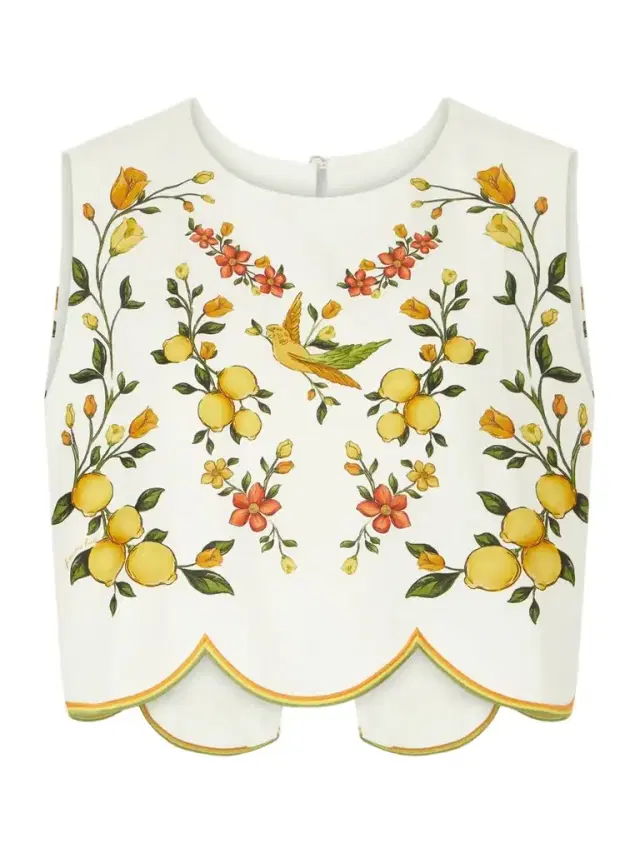 Farm Rio Lemon Bouquet Embroidered Linen-blend Blouse