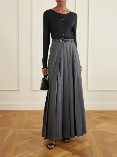 Self-Portrait Belted Pleated Woven Grain De Poudre Maxi Skirt | Thumbnail 2 Self-Portrait Belted Pleated Woven Grain De Poudre Maxi Skirt | Thumbnail 2