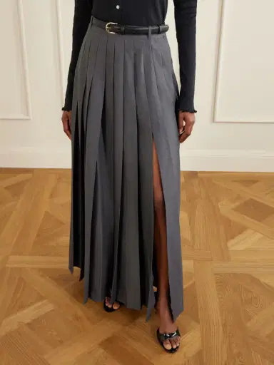 Self-Portrait Belted Pleated Woven Grain De Poudre Maxi Skirt | Thumbnail 4 Self-Portrait Belted Pleated Woven Grain De Poudre Maxi Skirt | Thumbnail 4