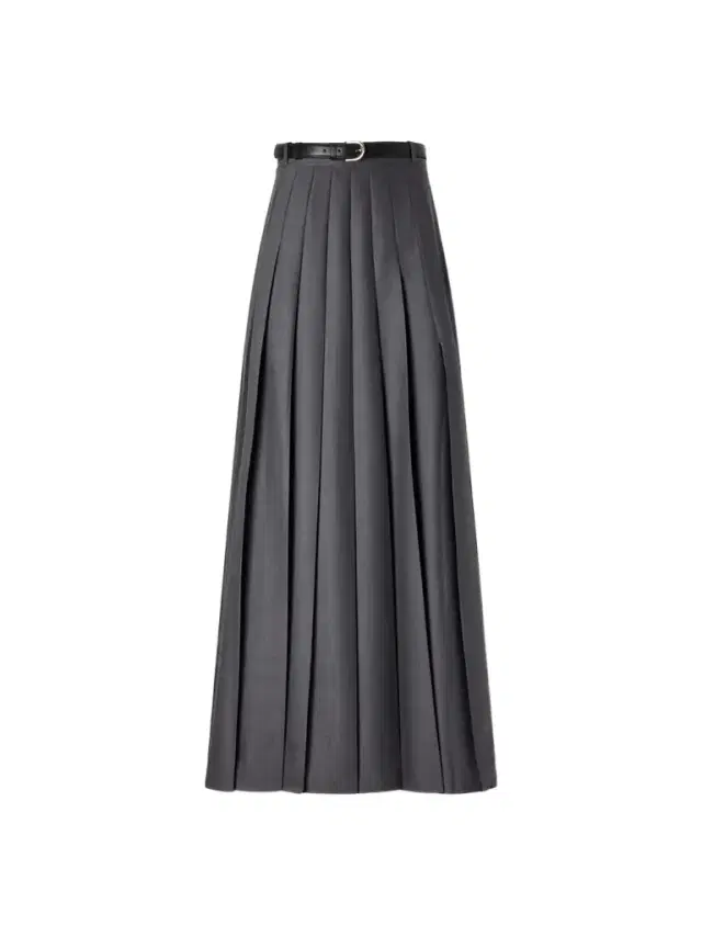 Belted Pleated Woven Grain De Poudre Maxi Skirt