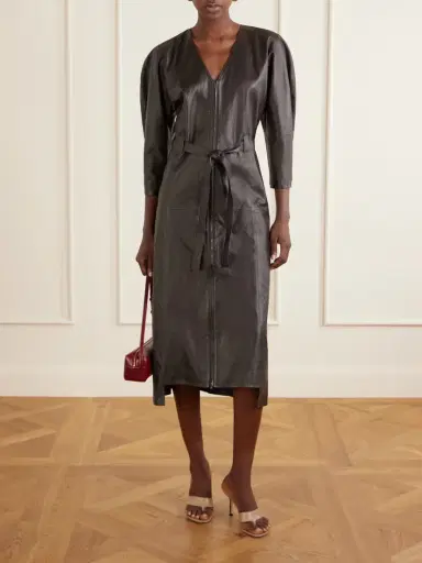 Victoria Beckham Dolman Belted Leather Midi Dress | Thumbnail 2