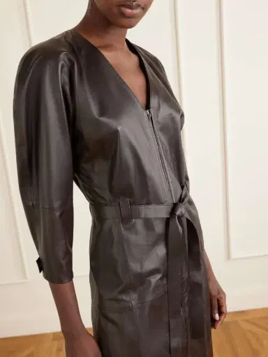 Victoria Beckham Dolman Belted Leather Midi Dress | Thumbnail 4