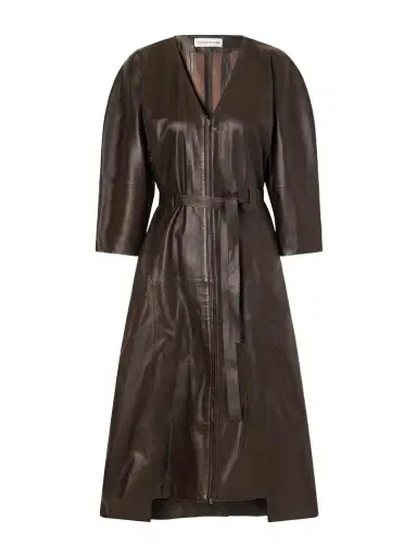 Victoria Beckham Dolman Belted Leather Midi Dress | Thumbnail 1