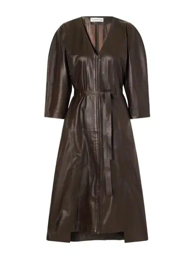 Victoria Beckham Dolman Belted Leather Midi Dress