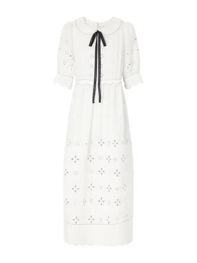 Bari Tie-detailed Broderie Anglaise-trimmed Linen Midi Dress