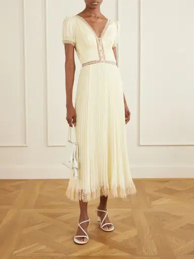 Self-Portrait Lace-trimmed Pleated Crepe Midi Dress | Thumbnail 2