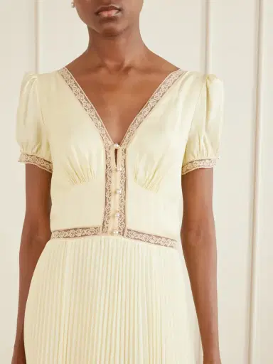 Self-Portrait Lace-trimmed Pleated Crepe Midi Dress | Thumbnail 4