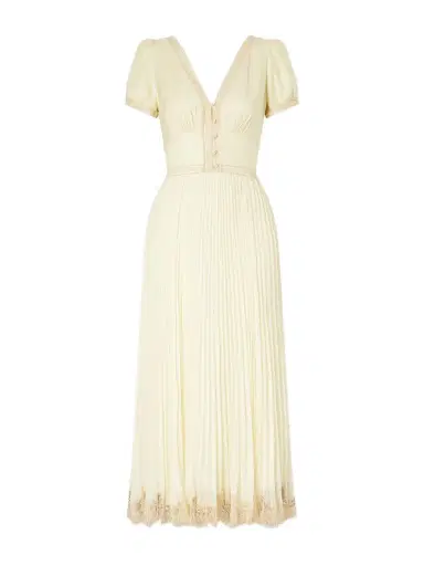 Self-Portrait Lace-trimmed Pleated Crepe Midi Dress | Thumbnail 1
