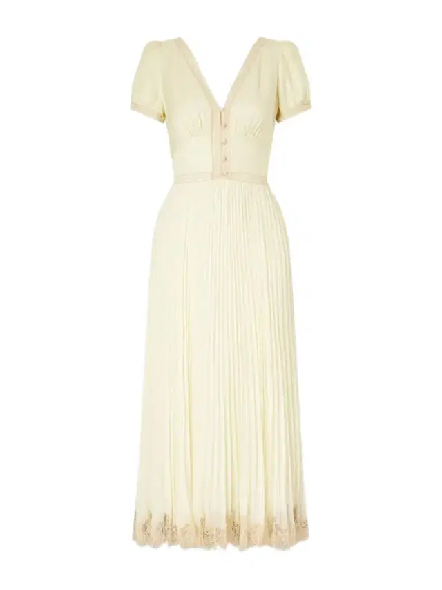 Lace-trimmed Pleated Crepe Midi Dress