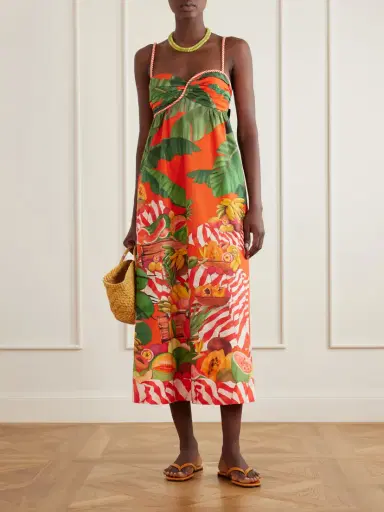 Farm Rio Fruit Trolley Printed Cotton Midi Dress | Thumbnail 2