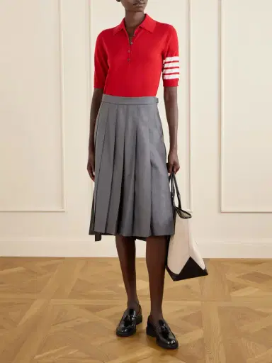 Thom Browne Asymmetric Grosgrain-trimmed Pleated Wool Midi Skirt | Thumbnail 2