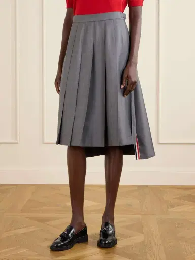 Thom Browne Asymmetric Grosgrain-trimmed Pleated Wool Midi Skirt | Thumbnail 3