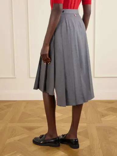Thom Browne Asymmetric Grosgrain-trimmed Pleated Wool Midi Skirt | Thumbnail 4