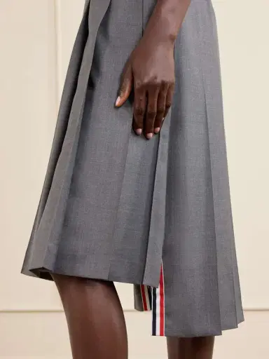 Thom Browne Asymmetric Grosgrain-trimmed Pleated Wool Midi Skirt | Thumbnail 5