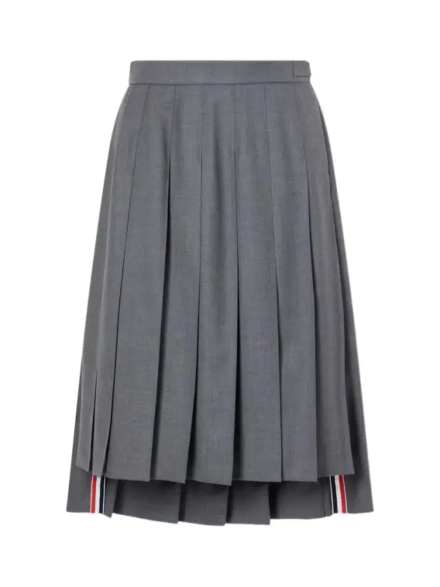 Asymmetric Grosgrain-trimmed Pleated Wool Midi Skirt
