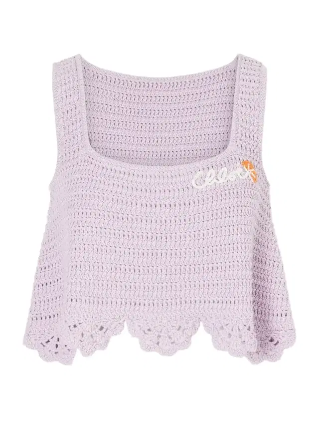 Chloé Cropped Appliquéd Crocheted Cotton Top