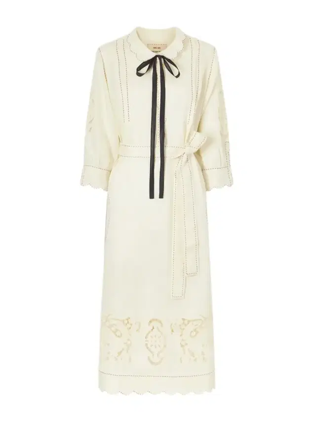 Vita Kin Samarkand Broderie Anglaise-trimmed Belted Linen Midi Dress