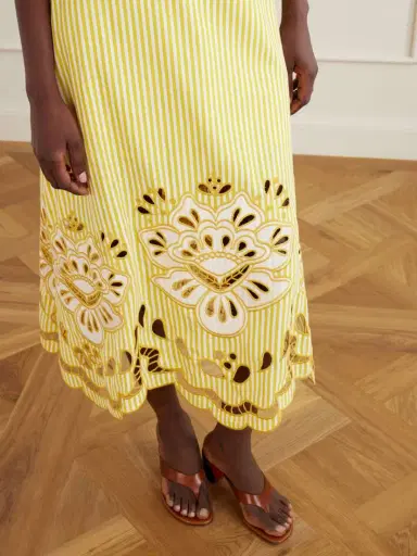 Farm Rio Striped Broderie Anglaise-trimmed Linen-blend Midi Skirt | Thumbnail 4 Farm Rio Striped Broderie Anglaise-trimmed Linen-blend Midi Skirt | Thumbnail 4