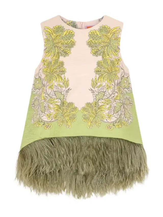 La DoubleJ La Scala Printed Feather-trimmed Cotton-blend Top