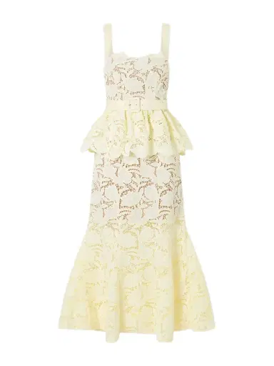 Self-Portrait Belted Lace Peplum Midi Dress | Thumbnail 1