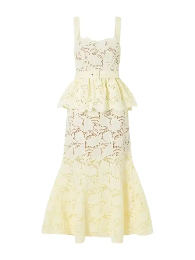 Belted Lace Peplum Midi Dress