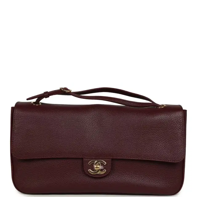 Chanel Maxi "Souplissimo" Small Flap Bag Burgundy Grained Calfskin Gold Hardware