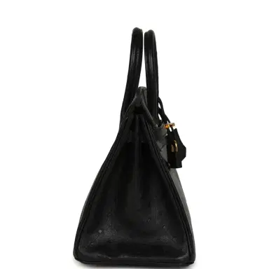 HERMÈS Hermes Birkin 25 Black Ostrich Gold Hardware | Thumbnail 3