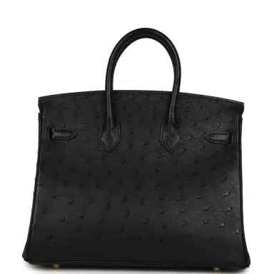HERMÈS Hermes Birkin 25 Black Ostrich Gold Hardware | Thumbnail 4
