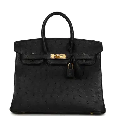 HERMÈS Hermes Birkin 25 Black Ostrich Gold Hardware | Thumbnail 1
