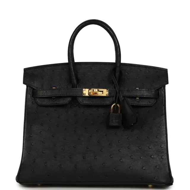 hermes Hermes Birkin 25 Black Ostrich Gold Hardware