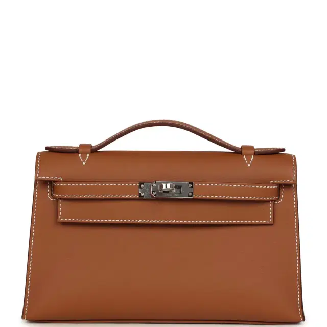 hermes Hermes Kelly Pochette Gold Swift Palladium Hardware