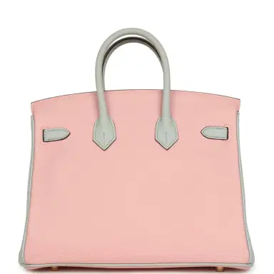 HERMÈS Hermes Special Order (HSS) Birkin 25 Rose Sakura and Bleu Pale Clemence Brushed Gold Hardware | Thumbnail 4