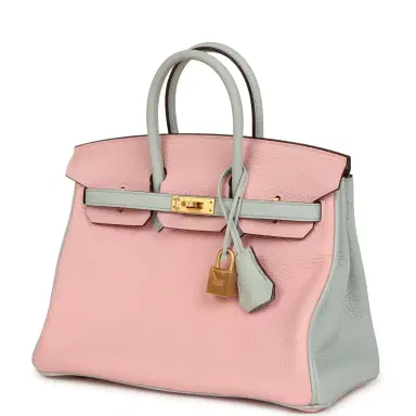 HERMÈS Hermes Special Order (HSS) Birkin 25 Rose Sakura and Bleu Pale Clemence Brushed Gold Hardware | Thumbnail 5