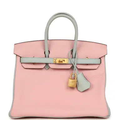 HERMÈS Hermes Special Order (HSS) Birkin 25 Rose Sakura and Bleu Pale Clemence Brushed Gold Hardware | Thumbnail 1