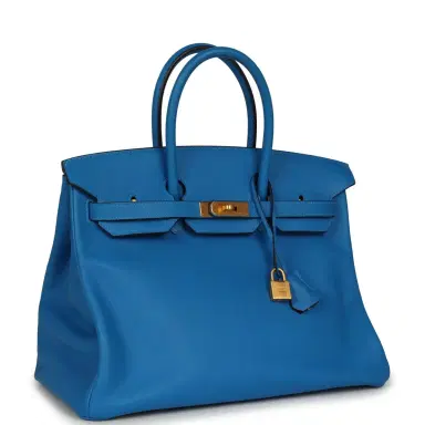 HERMÈS Pre-owned Hermes Special Order (HSS) Birkin 35 Bleu Hydra Verso Swift Brushed Gold Hardware | Thumbnail 2