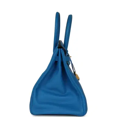 HERMÈS Pre-owned Hermes Special Order (HSS) Birkin 35 Bleu Hydra Verso Swift Brushed Gold Hardware | Thumbnail 3