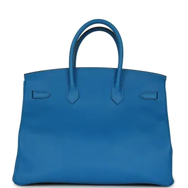 HERMÈS Pre-owned Hermes Special Order (HSS) Birkin 35 Bleu Hydra Verso Swift Brushed Gold Hardware | Thumbnail 4