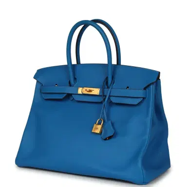 HERMÈS Pre-owned Hermes Special Order (HSS) Birkin 35 Bleu Hydra Verso Swift Brushed Gold Hardware | Thumbnail 5