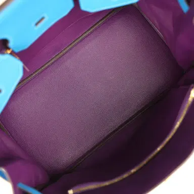 HERMÈS Pre-owned Hermes Special Order (HSS) Birkin 35 Bleu Hydra Verso Swift Brushed Gold Hardware | Thumbnail 8