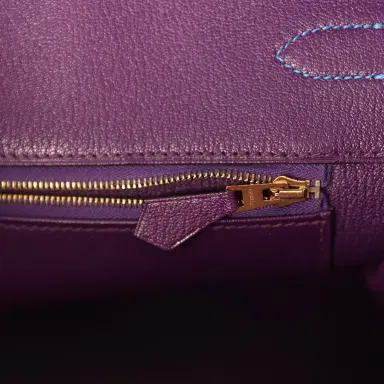 HERMÈS Pre-owned Hermes Special Order (HSS) Birkin 35 Bleu Hydra Verso Swift Brushed Gold Hardware | Thumbnail 9