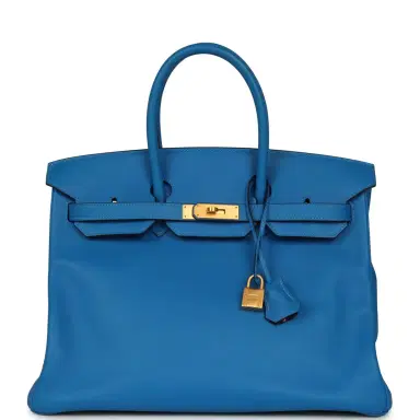 HERMÈS Pre-owned Hermes Special Order (HSS) Birkin 35 Bleu Hydra Verso Swift Brushed Gold Hardware | Thumbnail 1